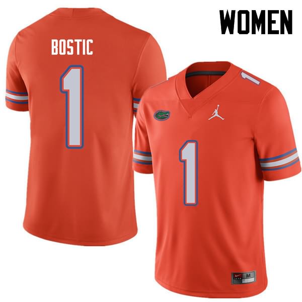 Women's NCAA Florida Gators Jonathan Bostic #1 Stitched Authentic Jordan Brand Orange College Football Jersey NDF0565HX